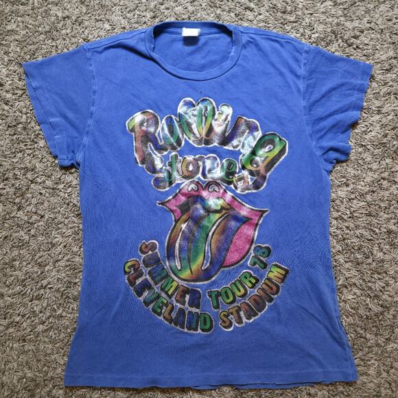 Madeworn The Rolling Stones T-Shirt Blue Womens Iron On Handcrafted Vtg Inspired - Picture 1 of 8